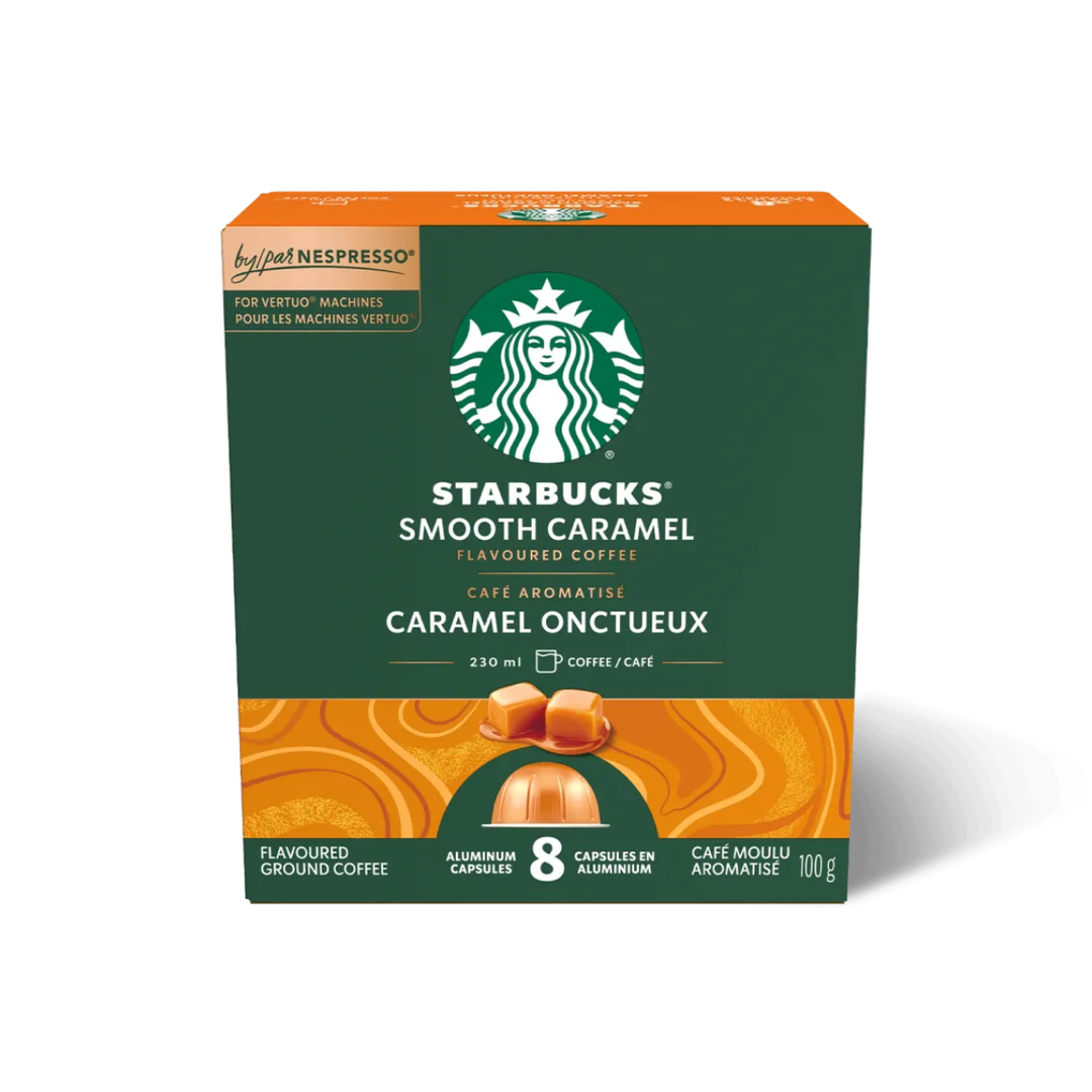 Starbucks Smooth Caramel Flavoured Coffee Nespresso® VertuoLine Compatible Capsules, 8 Pack