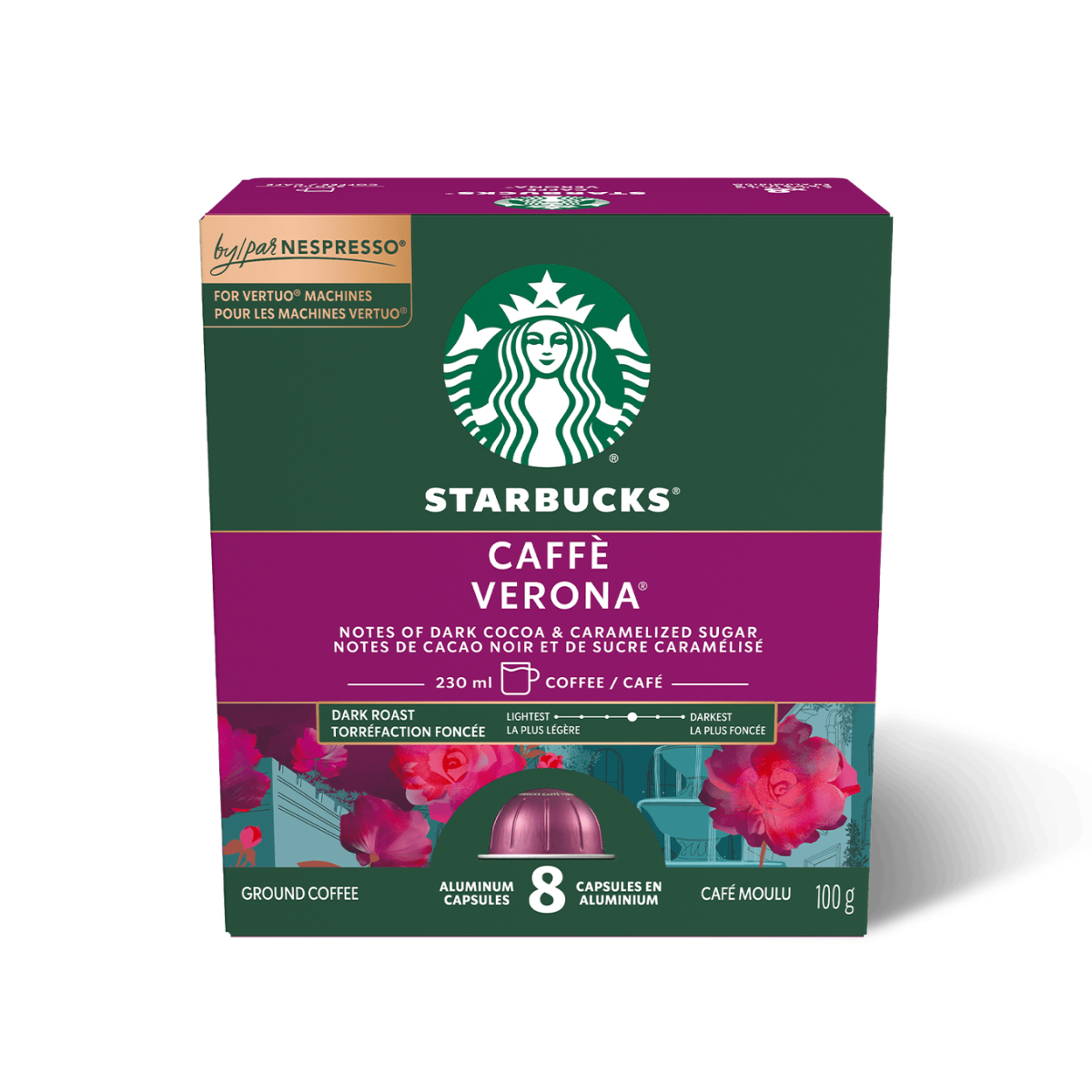 Starbucks Verona 230ml Coffee Nespresso® VertuoLine Compatible Capsules, 8 Pack
