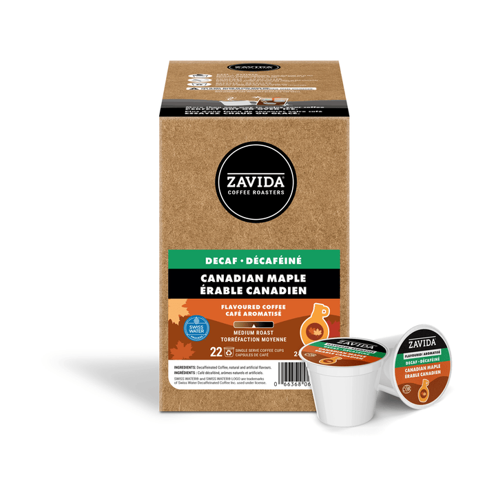 Zavida Decaf Canadian Maple Single Serve Coffee, 22 Pack