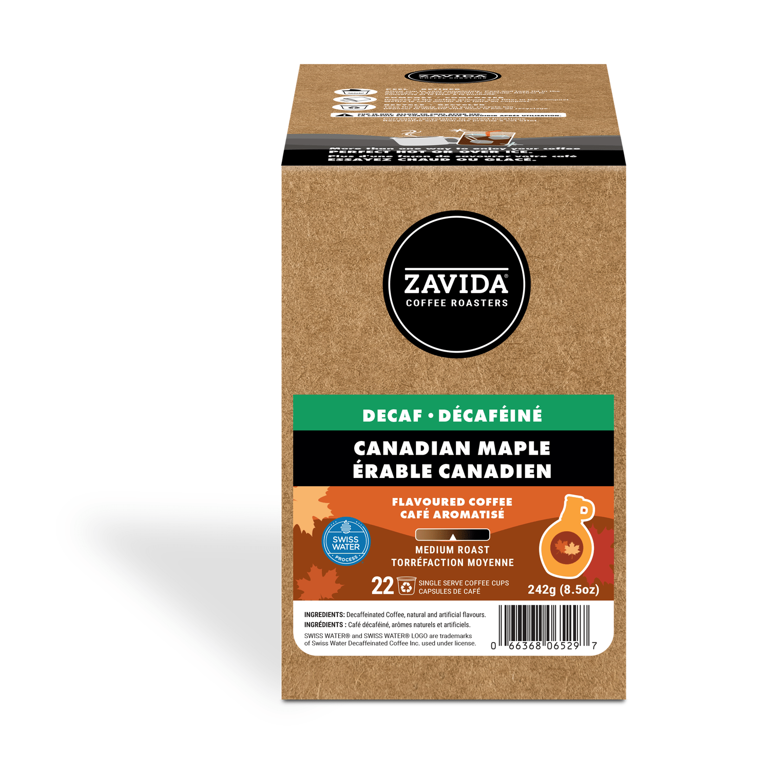 Zavida Decaf Canadian Maple Single Serve Coffee, 22 Pack