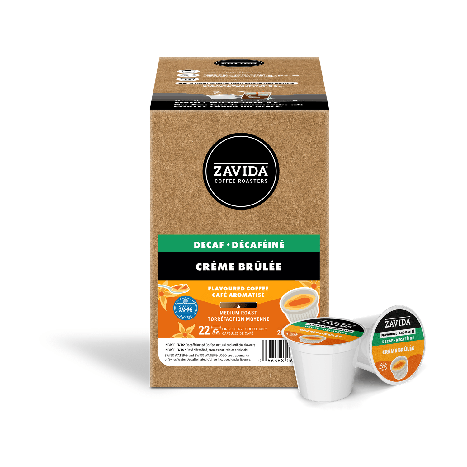 Zavida Decaf Creme Brulee Single Serve Coffee, 22 Pack