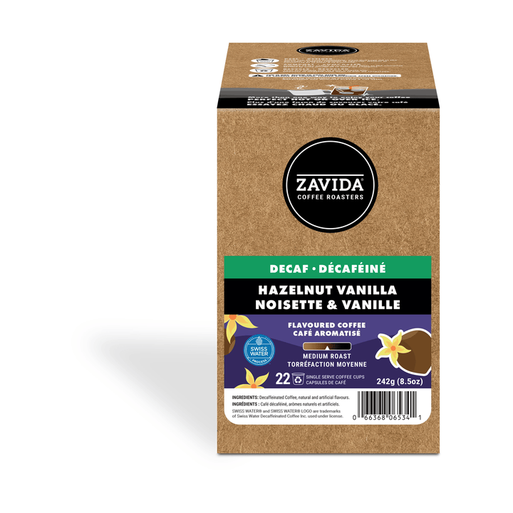 Zavida Decaf Hazelnut Vanilla Single Serve Coffee, 22 Pack