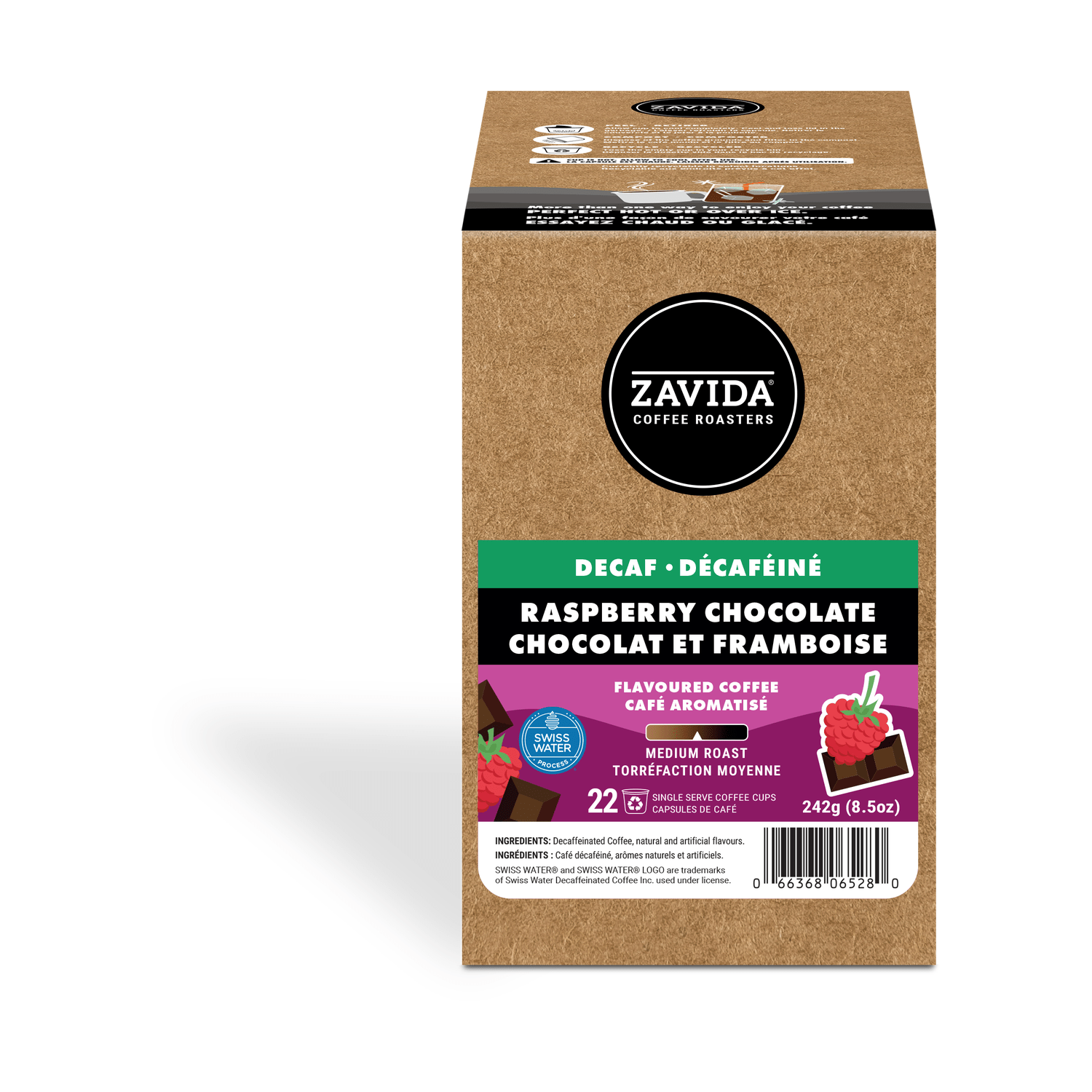 Zavida Decaf Raspberry Chocolate Single Serve Coffee, 22 Pack