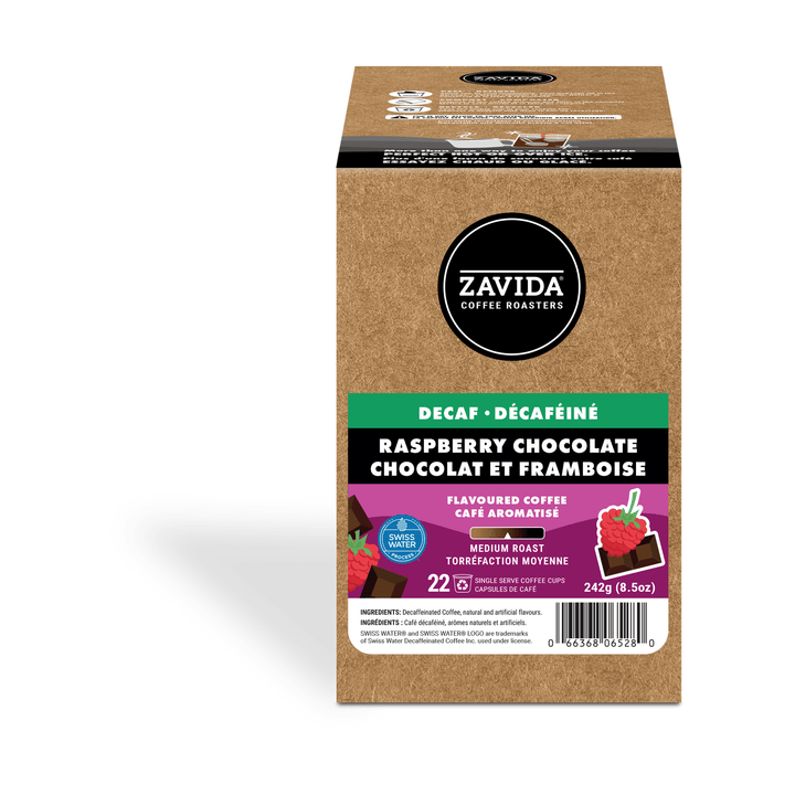 Zavida Decaf Raspberry Chocolate Single Serve Coffee, 22 Pack