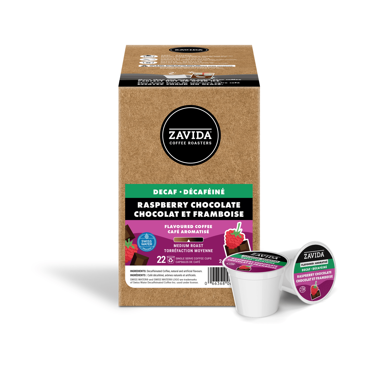 Zavida Decaf Raspberry Chocolate Single Serve Coffee, 22 Pack