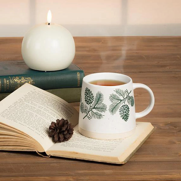 Abbott White Pinecone Holiday Mug, 14 oz.