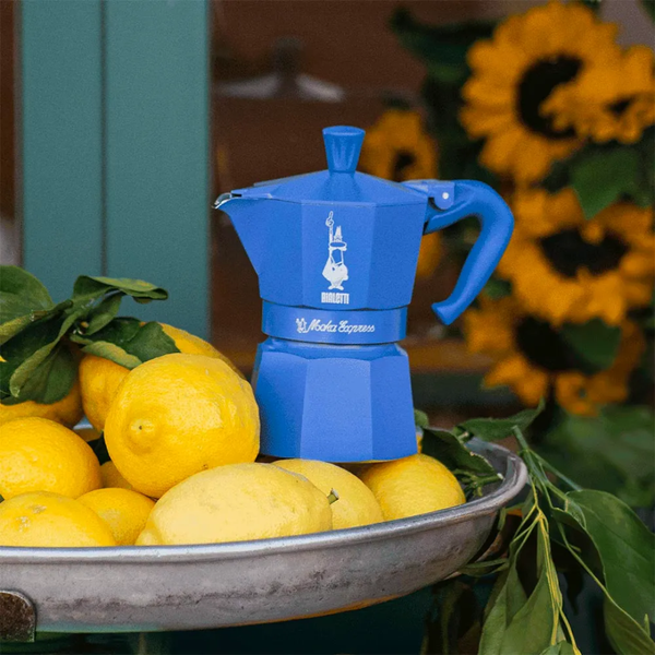 Bialetti Fruit Collection Moka Express 3-Cup Stovetop Espresso Maker, Deep Blue
