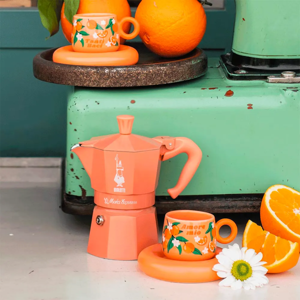 Bialetti Fruit Collection Moka Express 3-Cup Stovetop Espresso Maker, Orange