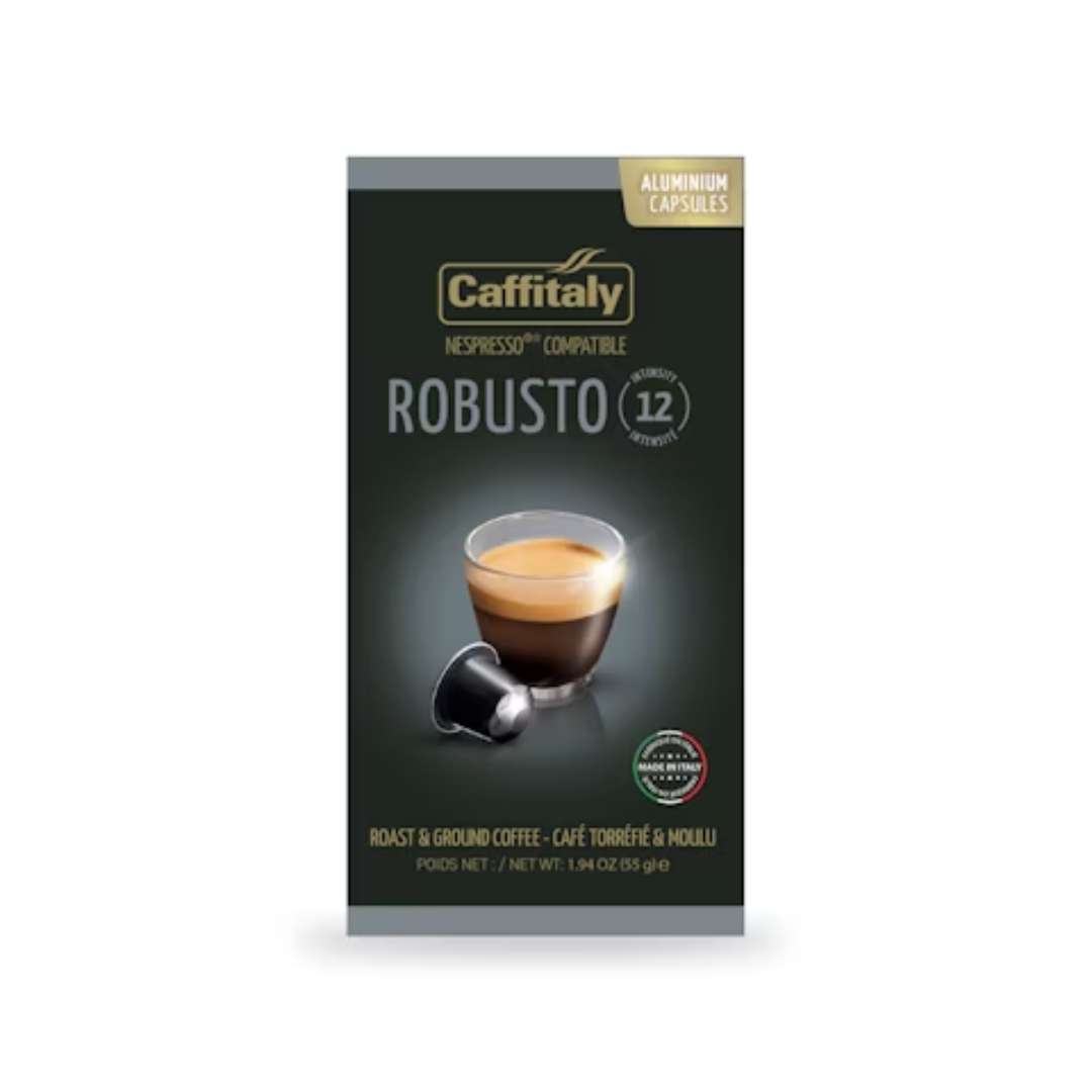 Caffitaly Robusto Aluminum Nespresso Compatible Capsules, 10 Pack