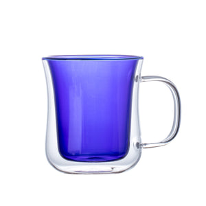 I.XXI Double Wall Blue Wave Glass Coffee Cup with Handle, 250ml