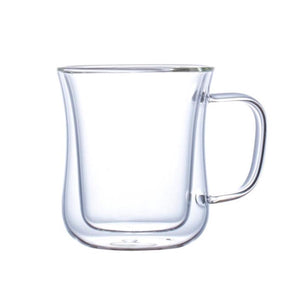 I.XXI Double Wall Wave Clear Glass Coffee Cup with Handle, 250ml