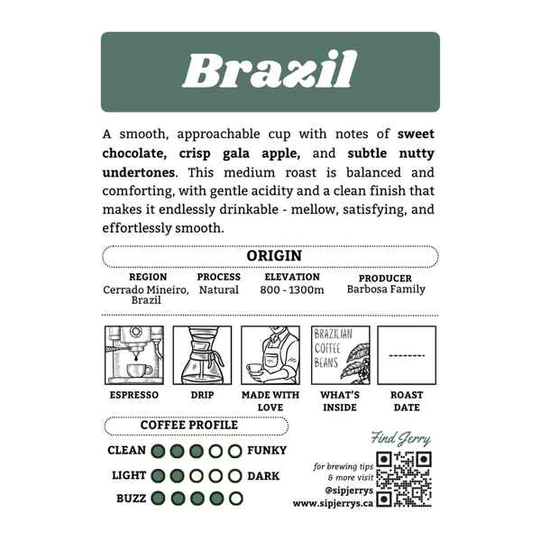 Jerry's Brazil Whole Bean Coffee, 340g