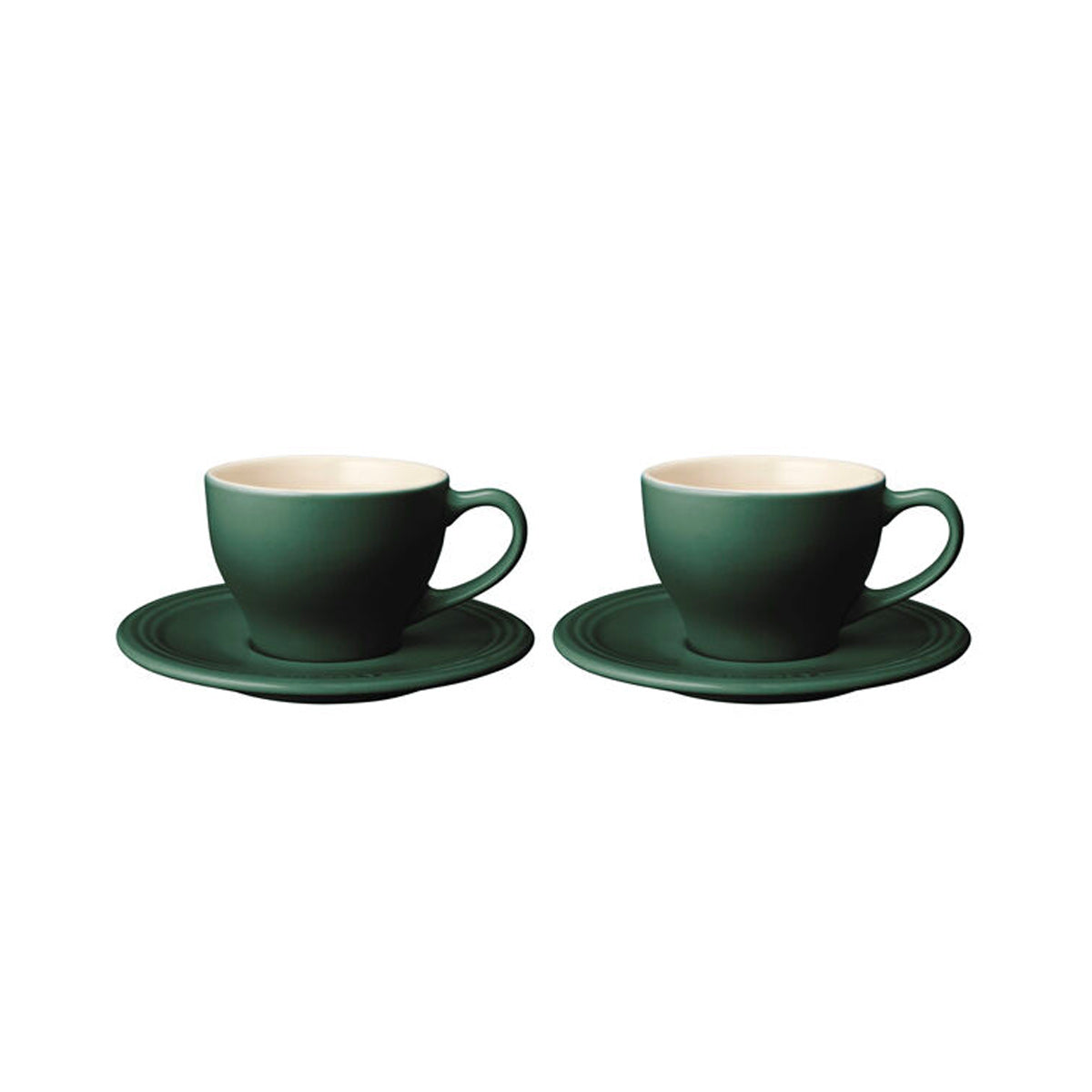 Two colorful ceramic mugs with a classic triple-ring design