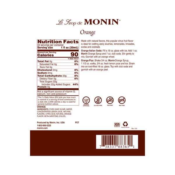 Monin Orange Syrup, 1L