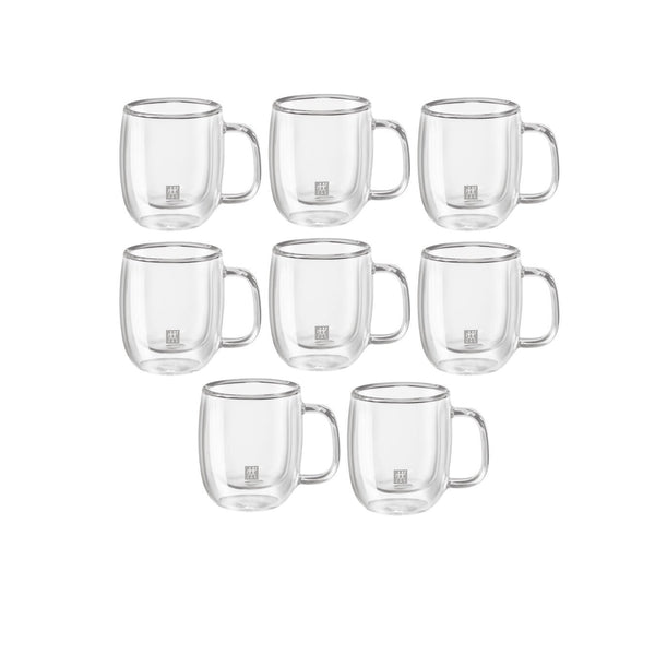 Zwilling Sorrento Plus Double Wall Espresso Glass with Handle 2.7 oz., Value Pack of 8