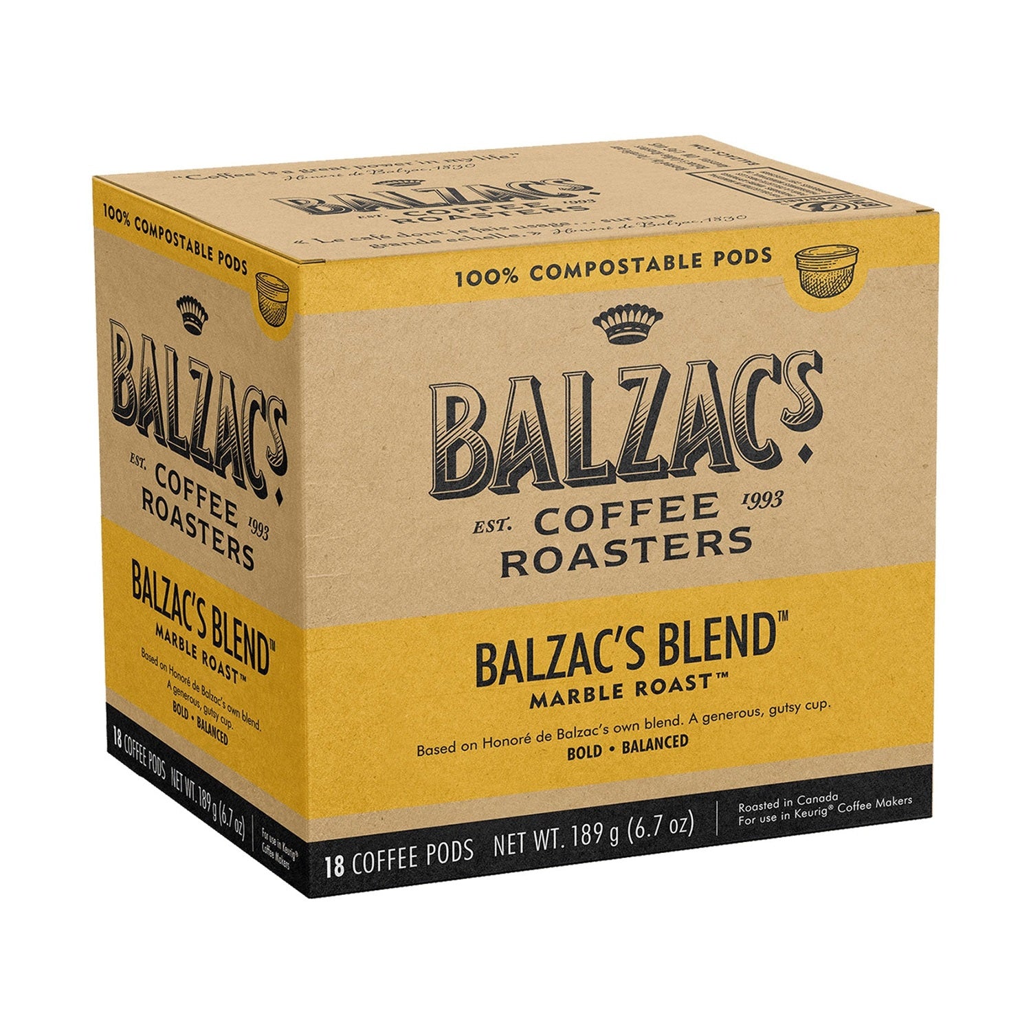 Balzac's Blend 100% Compostable Coffee Pods, 18 Pack