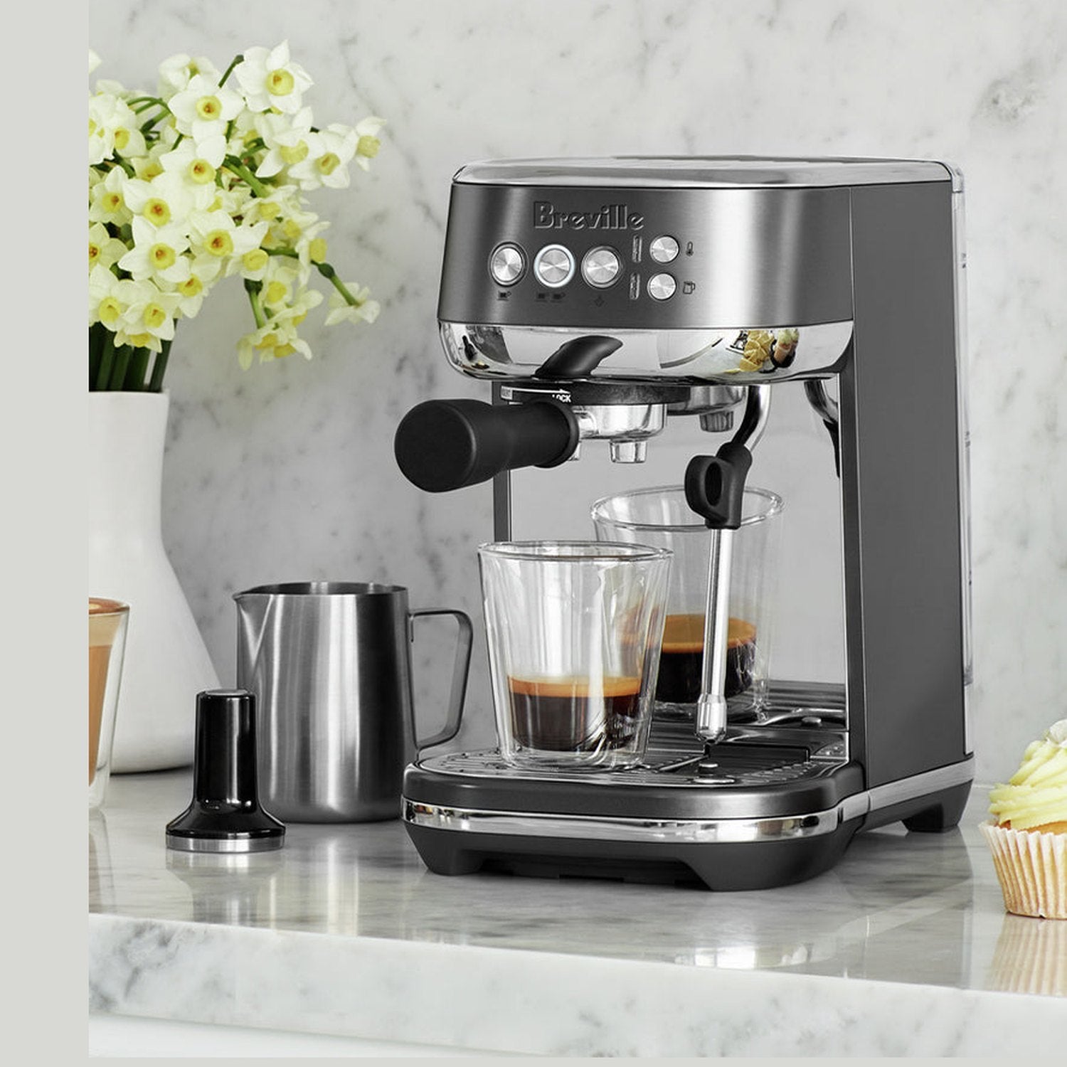 Breville Bambino Plus Automatic Espresso Machine, Black Stainless Steel #BES500BST1BCA1