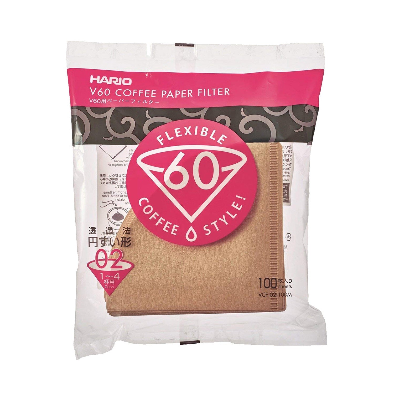 Hario V60 Natural Paper Coffee Filters Size 02, 100 Count