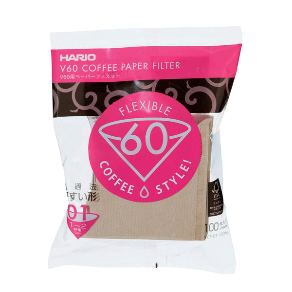Hario V60 Natural Paper Coffee Filters Size 01, 100 Count