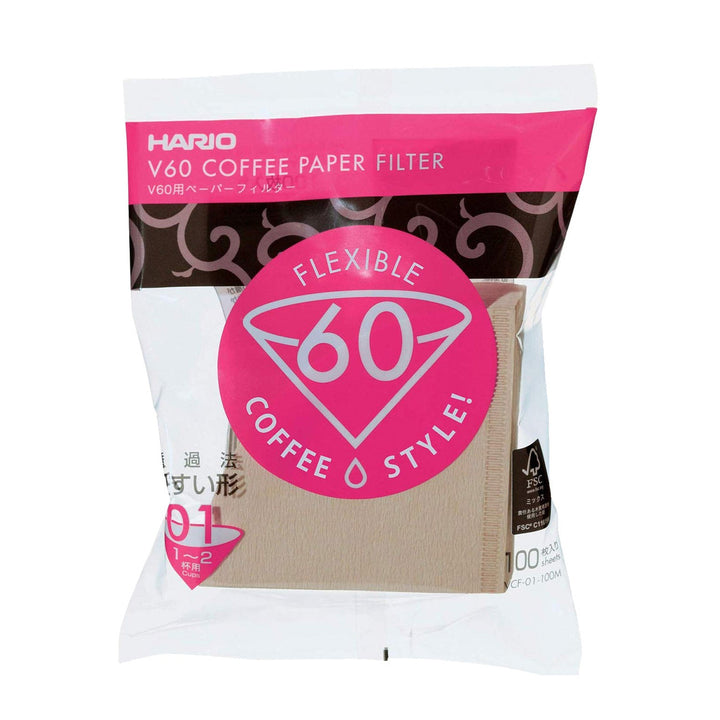 Hario V60 Natural Paper Coffee Filters Size 01, 100 Count