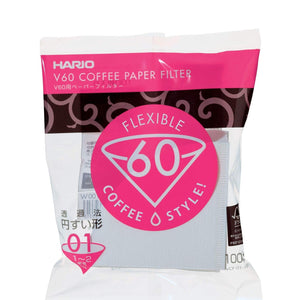Hario V60 White Tabbed Paper Coffee Filters Size 01, 100 Count