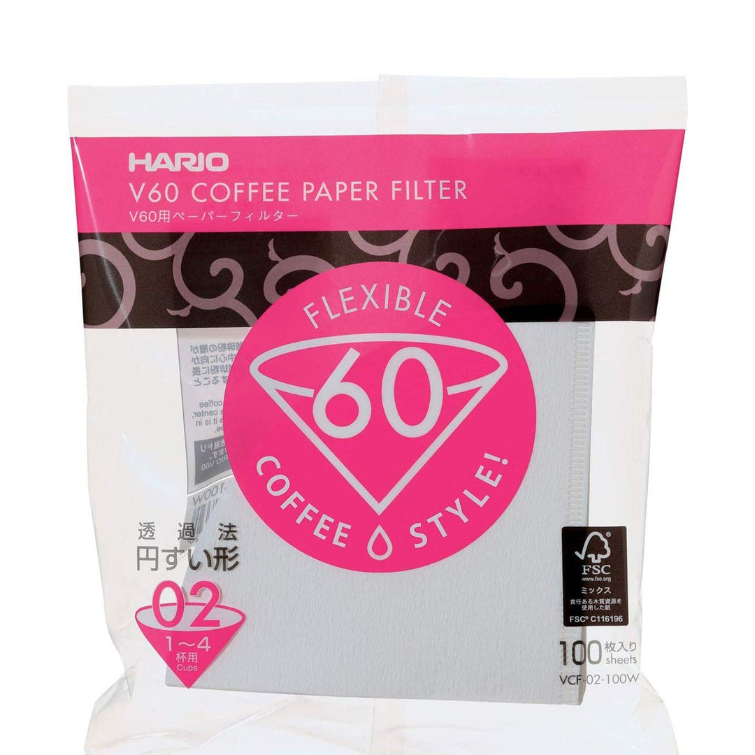 Hario V60 White Tabbed Paper Coffee Filters Size 02, 100 Count
