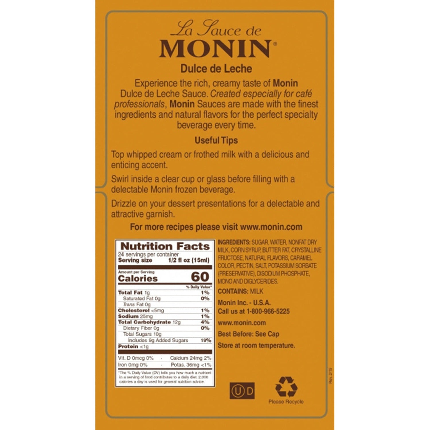 Monin Dulce De Leche Sauce, 12 oz.