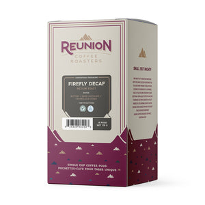 Reunion Coffee Roasters Swiss Water Process Firefly Decaf Pods, 16 Pack
