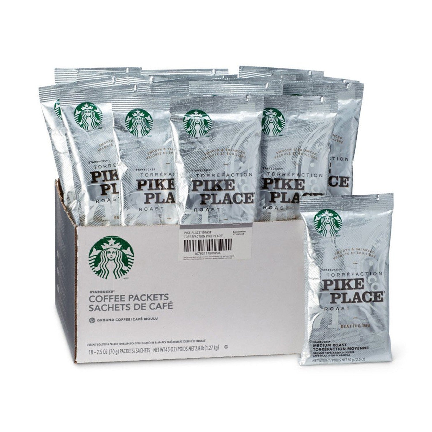 Starbucks Pike Place Fraction Pack Ground Coffee 2.5 oz , 18 Pack