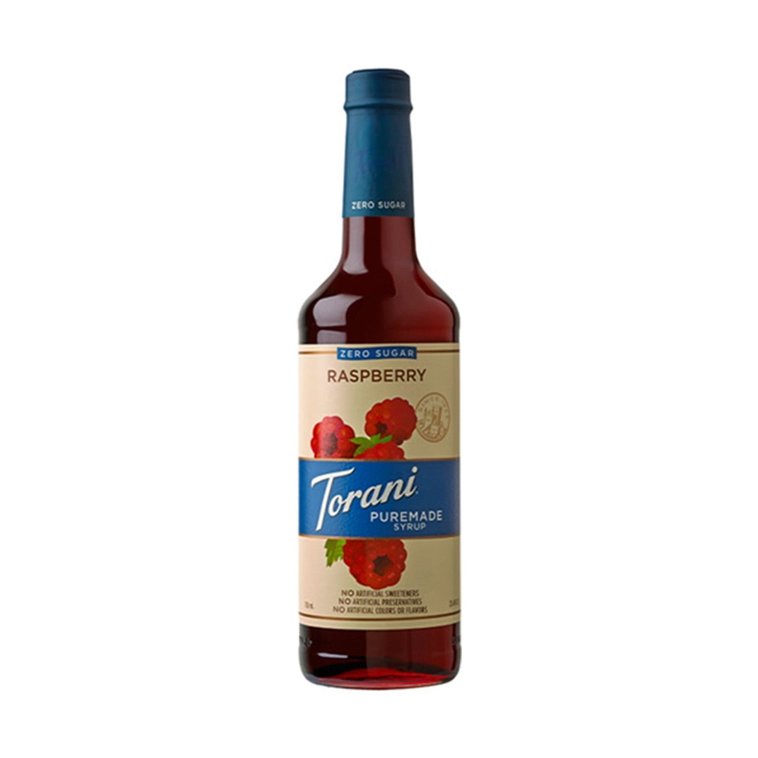 Torani Puremade Zero Sugar Raspberry Syrup, 750ml Glass Bottle