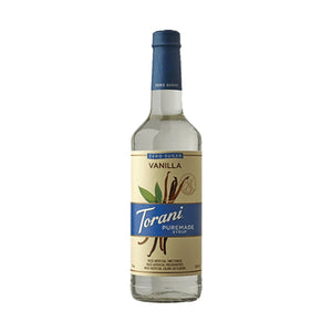 Torani Puremade Zero Sugar Vanilla Syrup, 750ml Glass Bottle