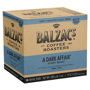Balzac's A Dark Affair 100% Compostable Keurig® Coffee Pods, 18 Pack