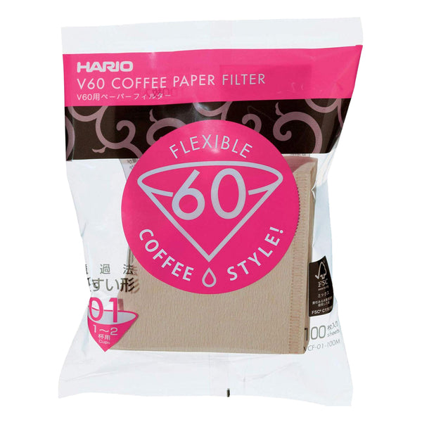 Hario V60 Natural Paper Coffee Filters Size 01, 100 Count