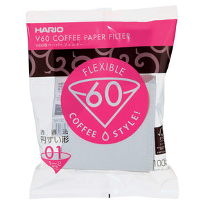 Hario V60 White Tabbed Paper Coffee Filters Size 01, 100 Count