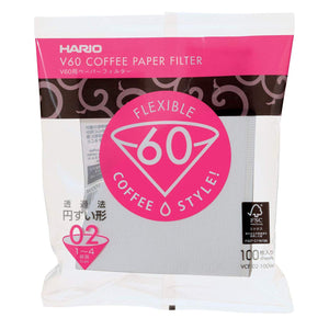 Hario V60 White Tabbed Paper Coffee Filters Size 02, 100 Count