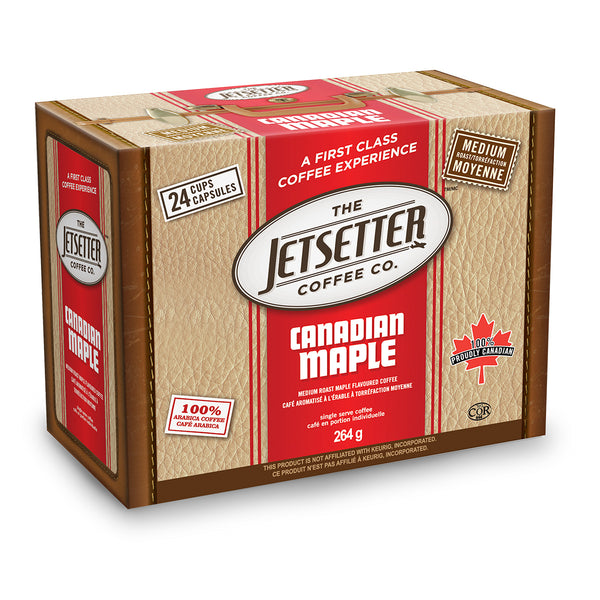 Jetsetter Canadian Maple Single Serve Flavoured Coffee 24 Pack Box