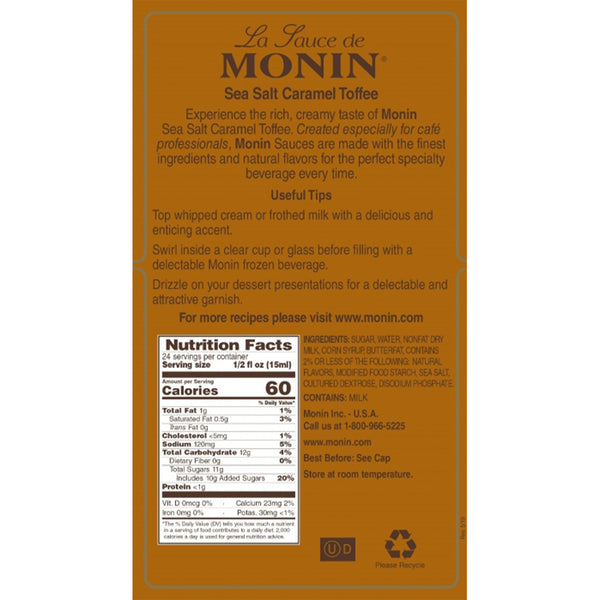 Monin Sea Salt Caramel Toffee Sauce, 12 oz.
