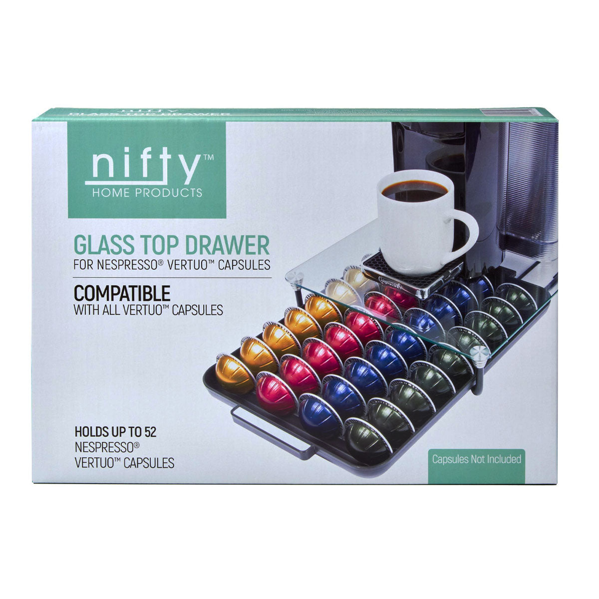 Nifty Solutions Cajón de cápsulas Vertuoline con tapa de vidrio, compatible  con cápsulas Nespresso Vetuo, 40 cápsulas grandes o 52 pequeñas