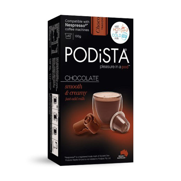PODiSTA Smooth & Creamy Hot Chocolate Nespresso Compatible Capsules, 10 Pack