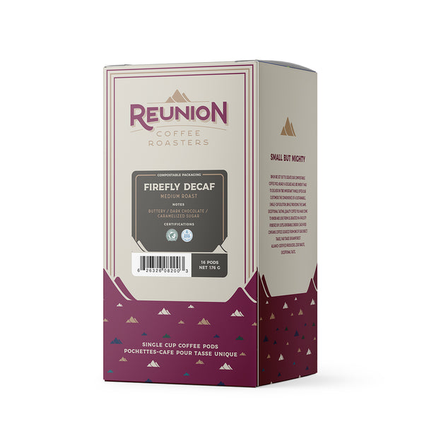 Reunion Coffee Roasters Swiss Water Process Firefly Decaf Pods, 16 Pack