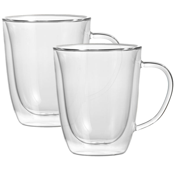 Trudeau 11 oz. Caffé Double Wall Mugs with Handle, Set of 2