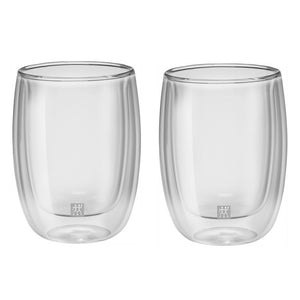 A set of 2 double wall 6.7 ounce coffee glasses without handles.